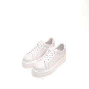 White Glitter Liner Leather Flatform Sneakers