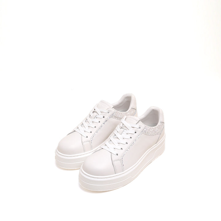 White Glitter Liner Leather Flatform Sneakers