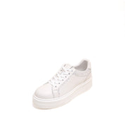 White Glitter Liner Leather Flatform Sneakers