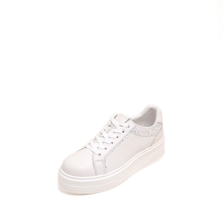 White Glitter Liner Leather Flatform Sneakers