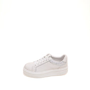 White Glitter Liner Leather Flatform Sneakers