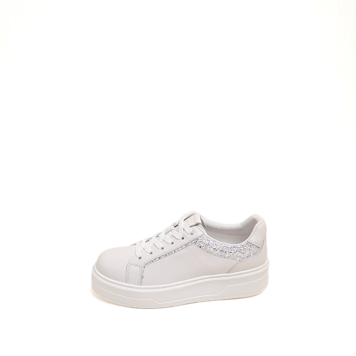 White Glitter Liner Leather Flatform Sneakers