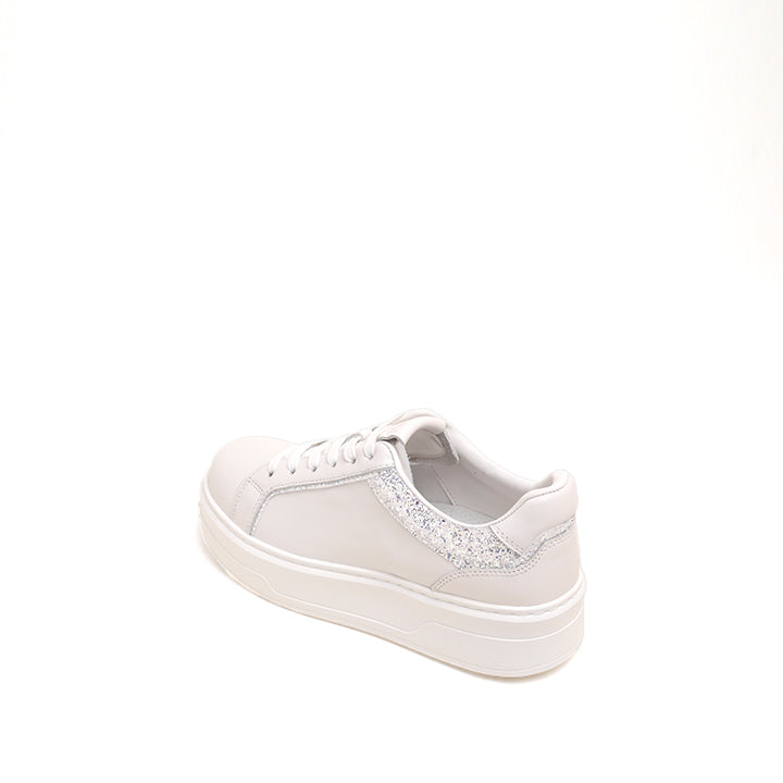 White Glitter Liner Leather Flatform Sneakers
