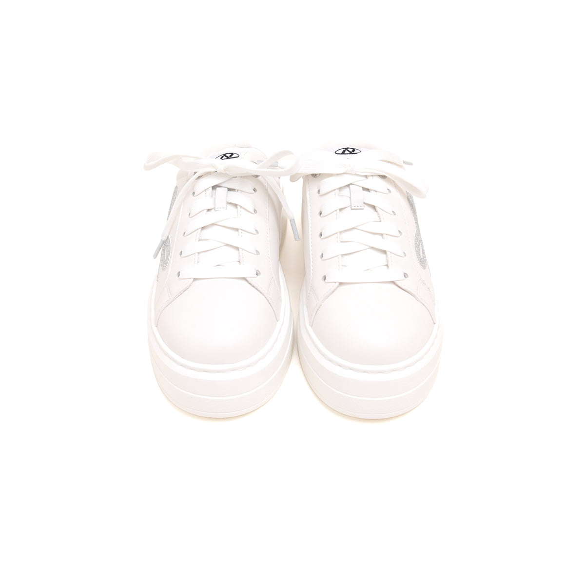 White Glitter Bow Leather Slip on Sneakers