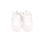 White Glitter Bow Leather Slip on Sneakers