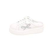 White Glitter Bow Leather Slip on Sneakers