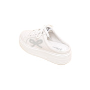 White Glitter Bow Leather Slip on Sneakers