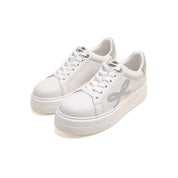 White Glitter Bow Leather Sneakers