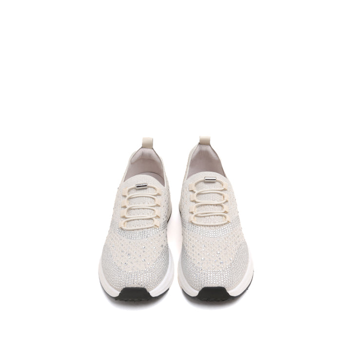 Beige Elastic Lace Up Knitted Sneakers