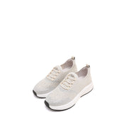 Beige Elastic Lace Up Knitted Sneakers