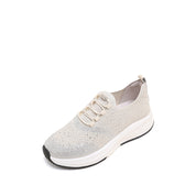 Beige Elastic Lace Up Knitted Sneakers