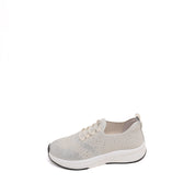 Beige Elastic Lace Up Knitted Sneakers