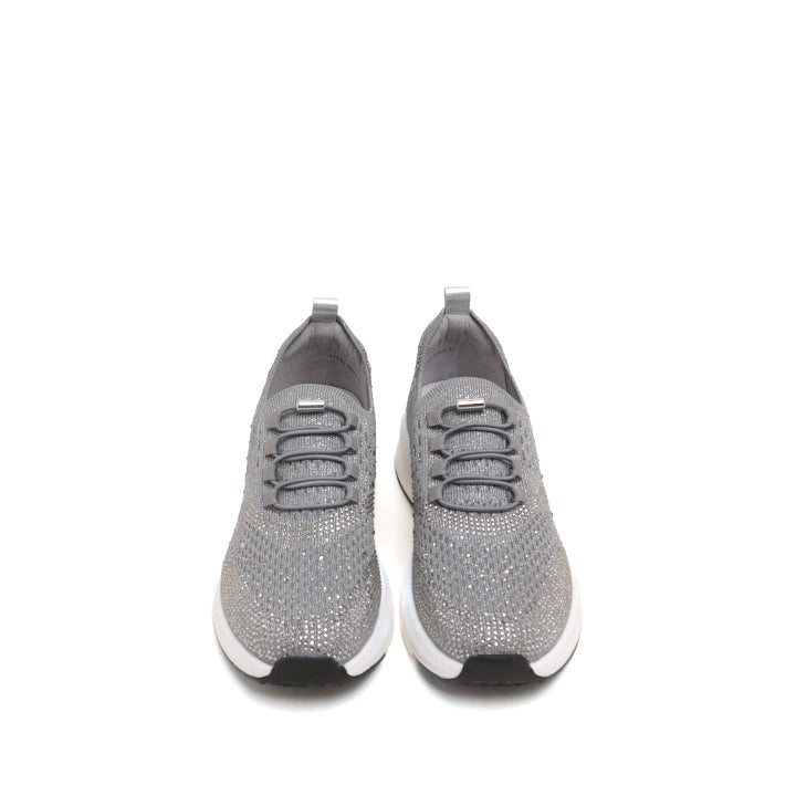 Grey Elastic Lace Up Knitted Sneakers