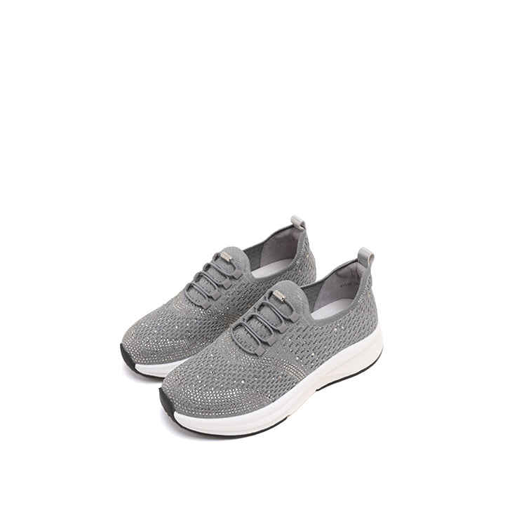 Grey Elastic Lace Up Knitted Sneakers