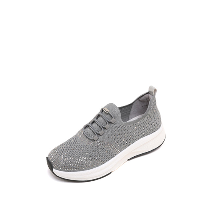 Grey Elastic Lace Up Knitted Sneakers