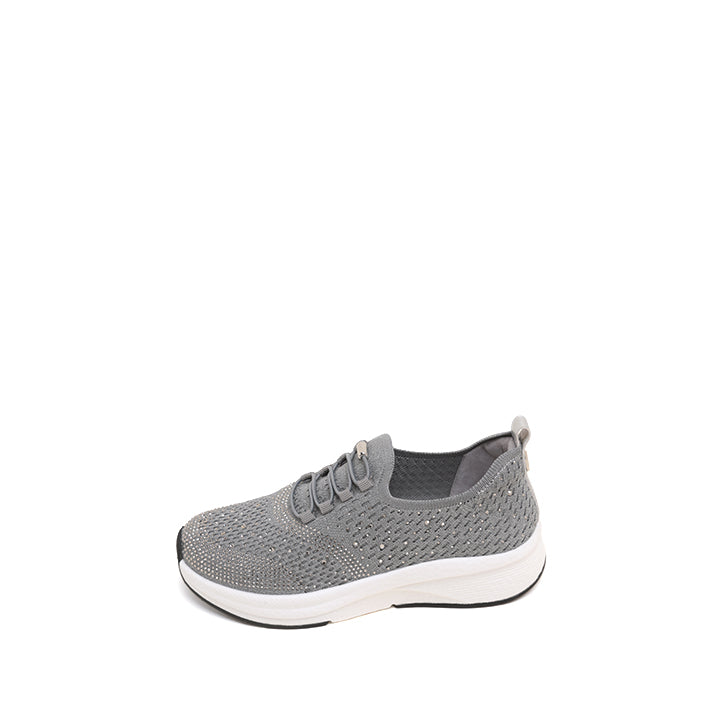 Grey Elastic Lace Up Knitted Sneakers