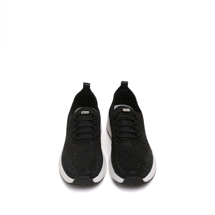 Black Elastic Lace Up Knitted Sneakers