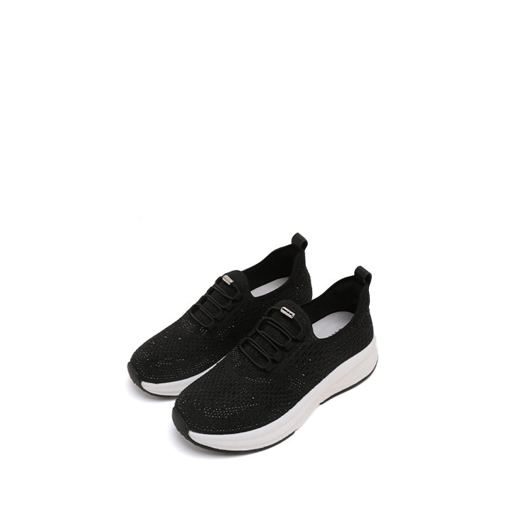 Black Elastic Lace Up Knitted Sneakers