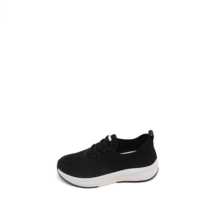 Black Elastic Lace Up Knitted Sneakers