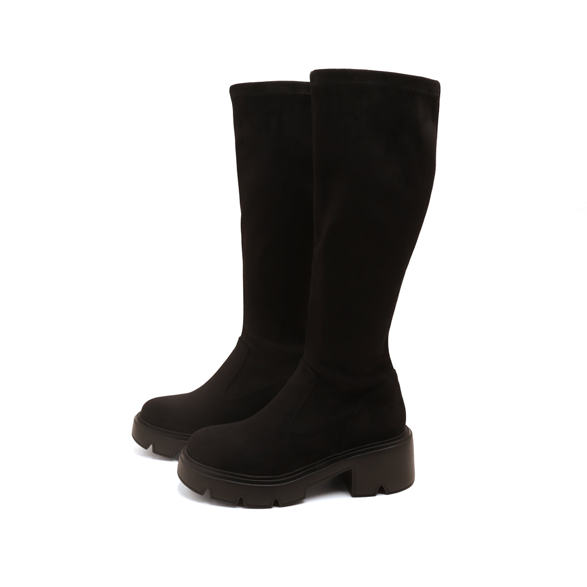Black Elastic Platform Under Knee Sock Boots