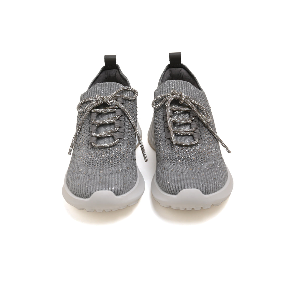 Grey Crystal Lace Up Knitted Sneakers
