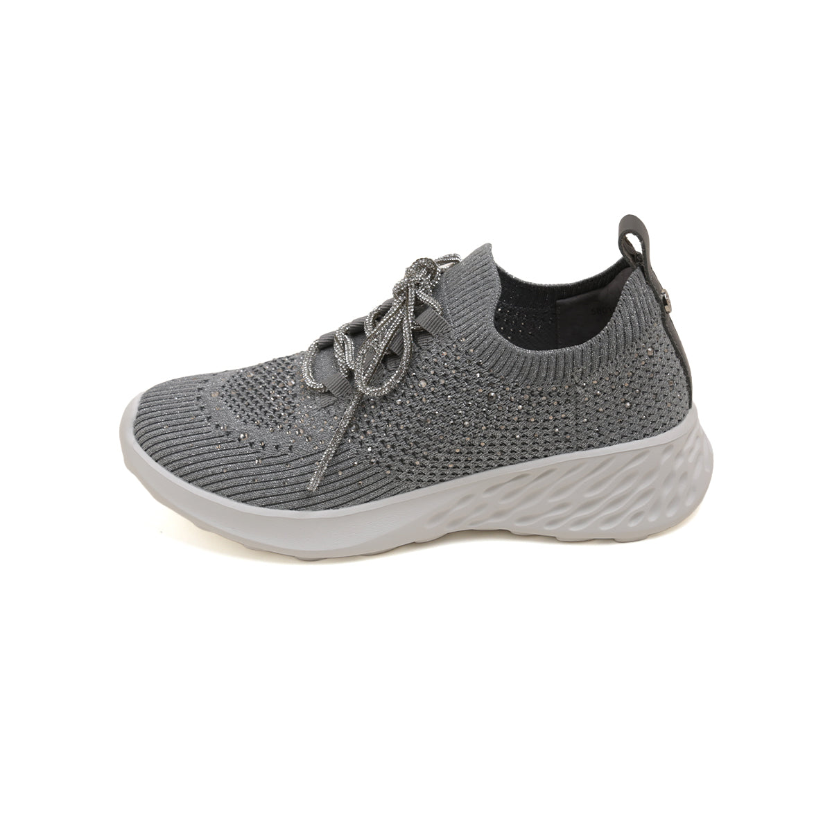Grey Crystal Lace Up Knitted Sneakers