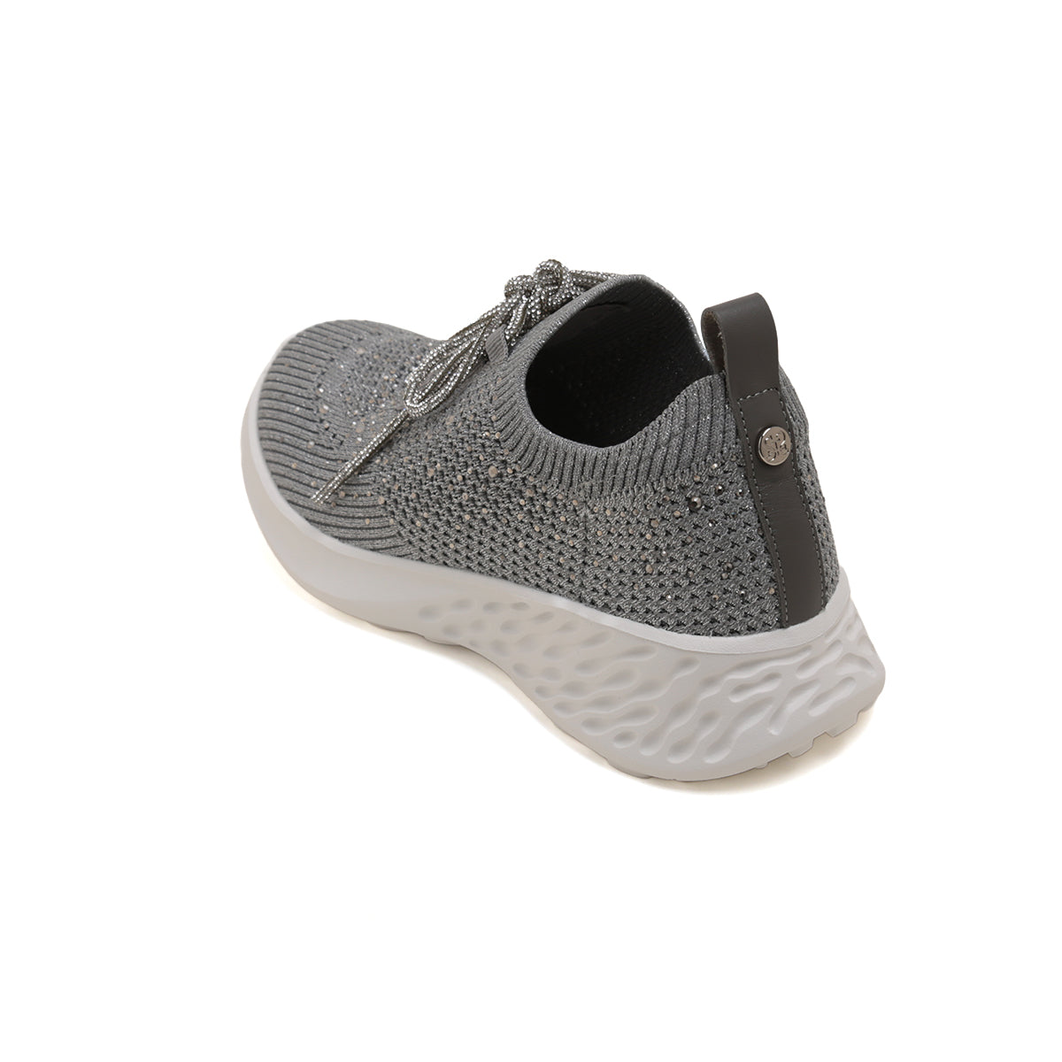 Grey Crystal Lace Up Knitted Sneakers