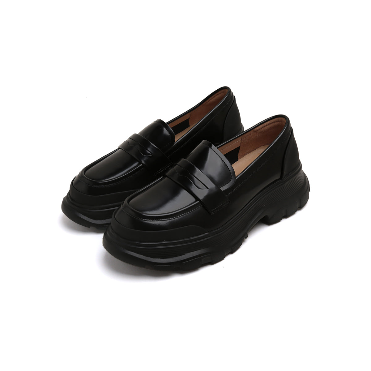 Black Leather Platform Loafers