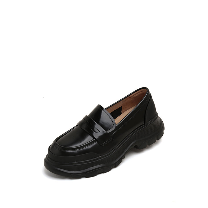 Black Leather Platform Loafers