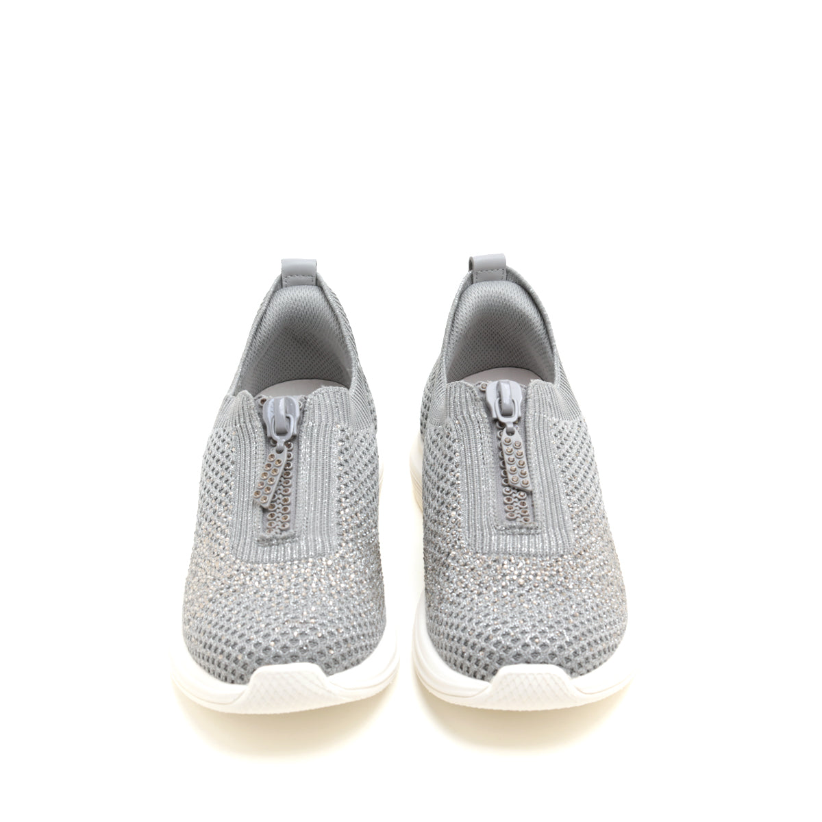 Grey Knit Crystal Zippered Sneakers