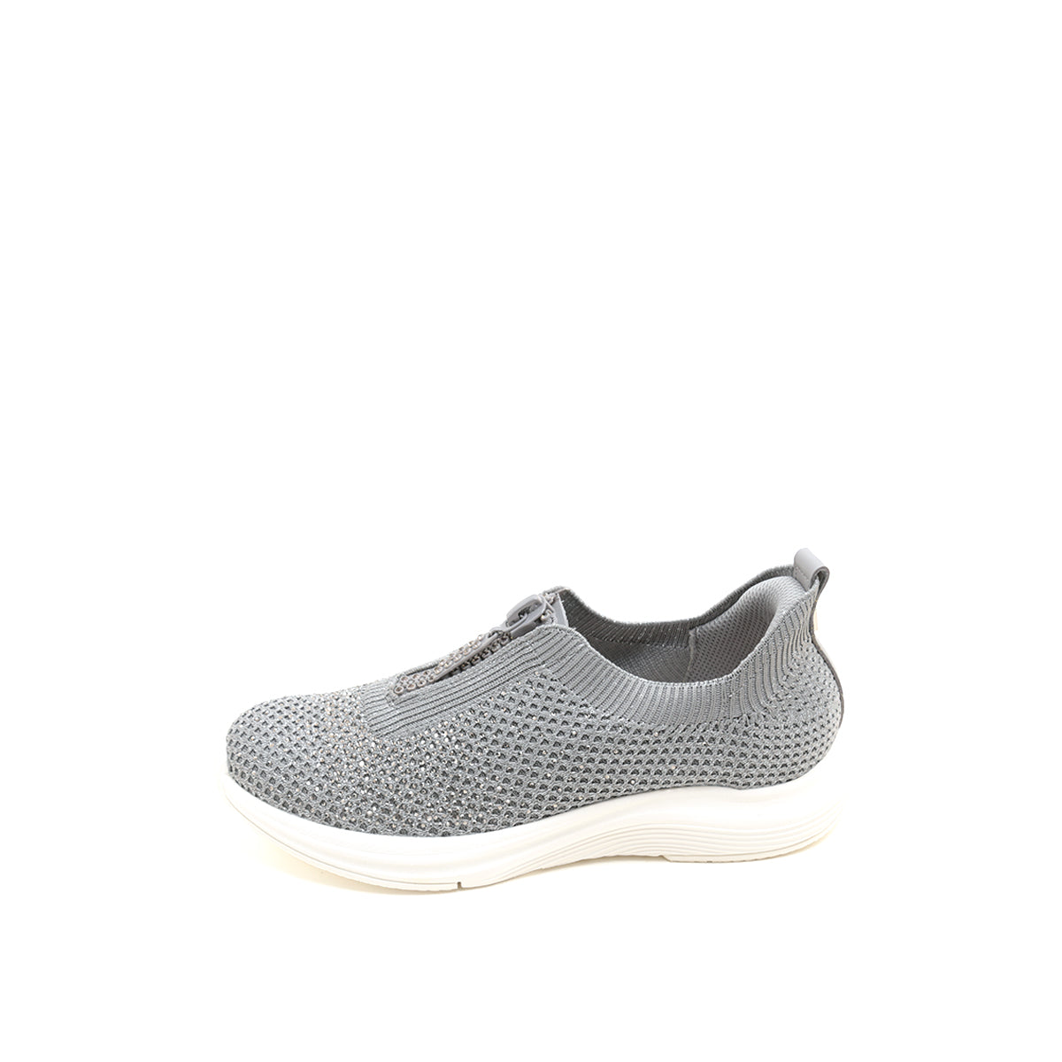 Grey Knit Crystal Zippered Sneakers
