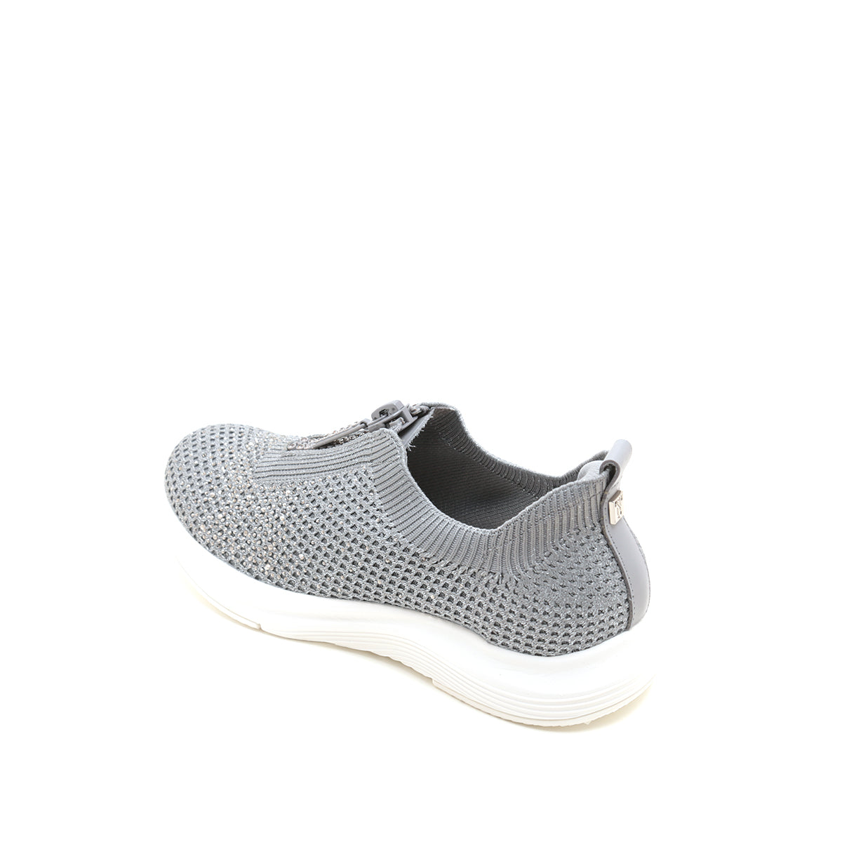 Grey Knit Crystal Zippered Sneakers