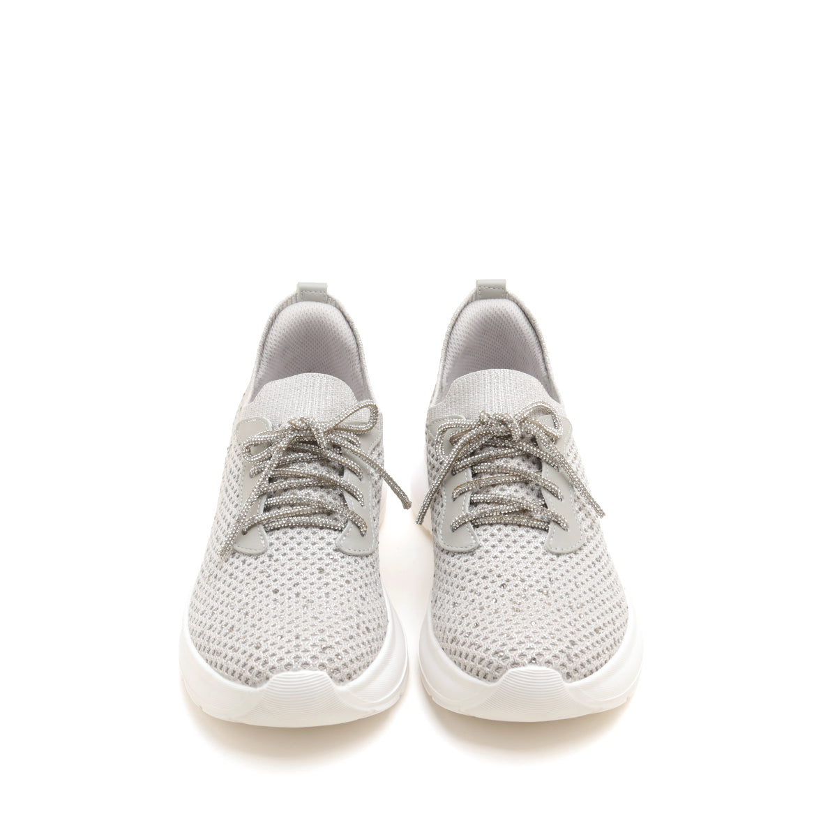 Grey Knit Crystal Lace Up Sneakers