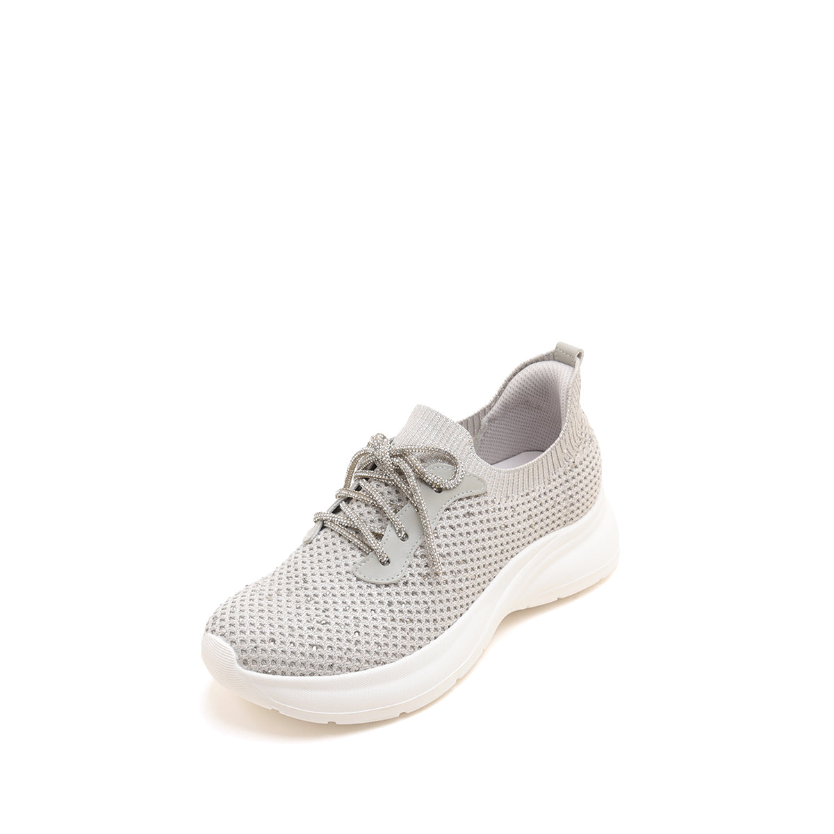 Grey Knit Crystal Lace Up Sneakers