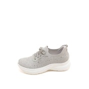 Grey Knit Crystal Lace Up Sneakers