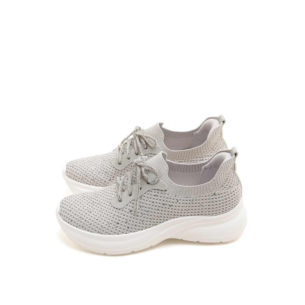 Grey Knit Crystal Lace Up Sneakers