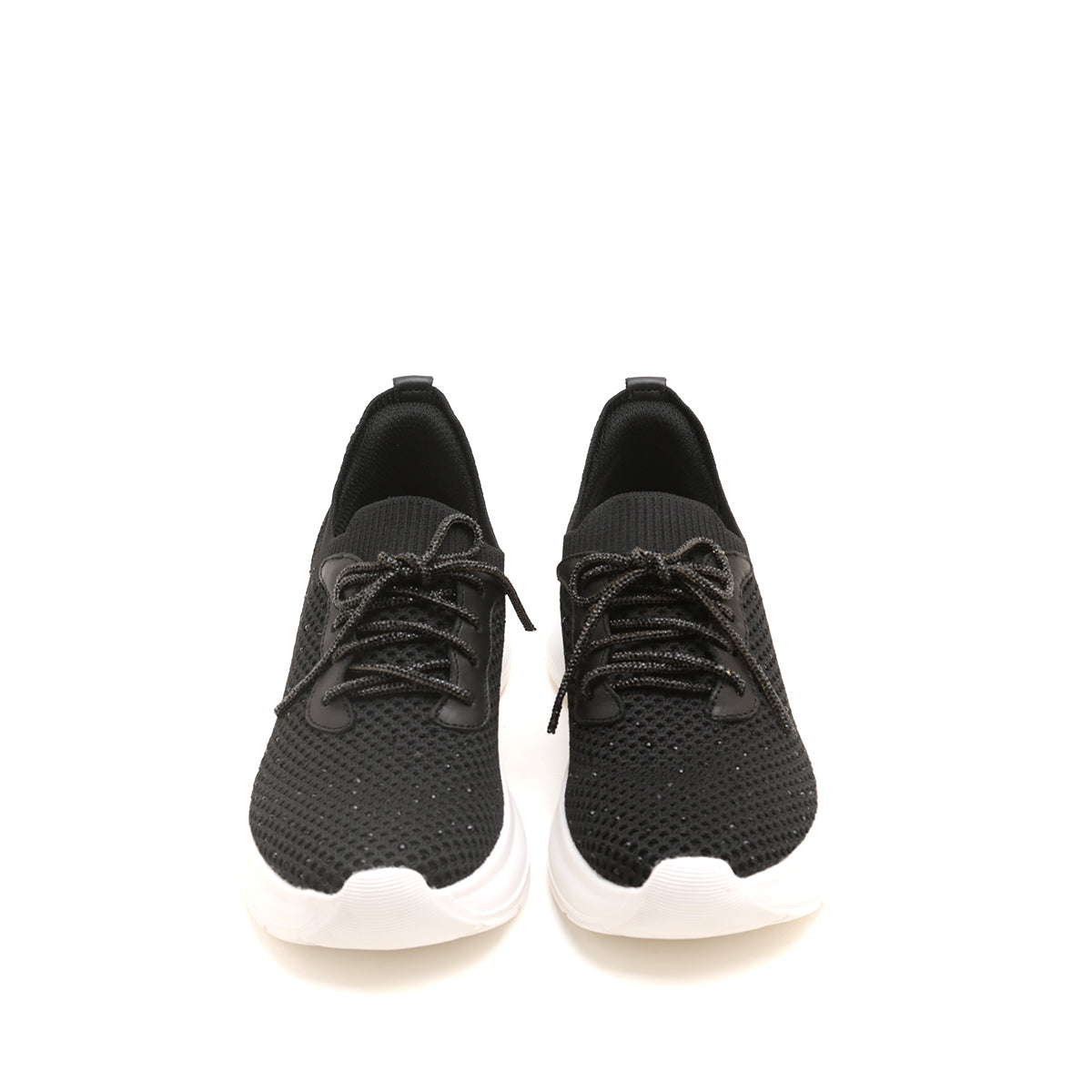 Black Knit Crystal Lace Up Sneakers