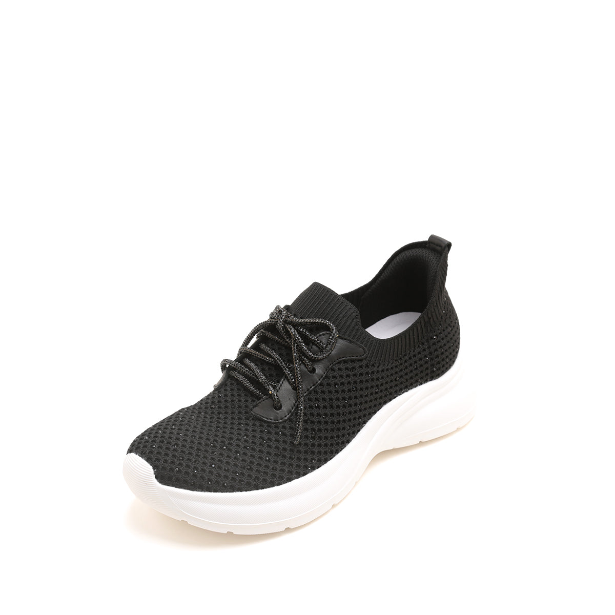 Black Knit Crystal Lace Up Sneakers