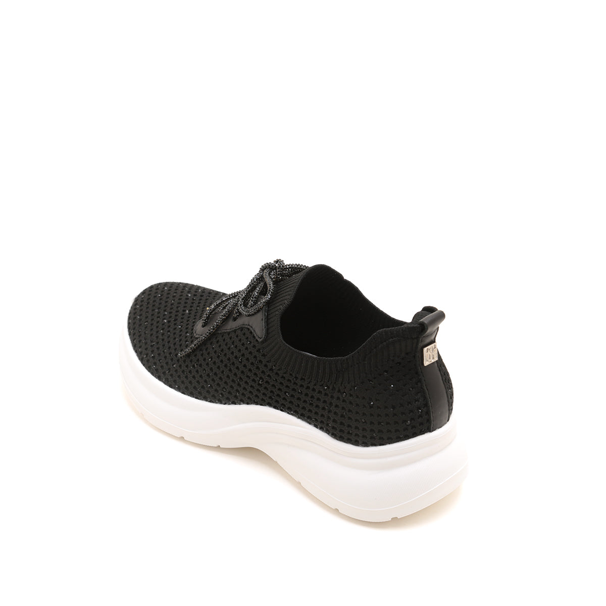 Black Knit Crystal Lace Up Sneakers