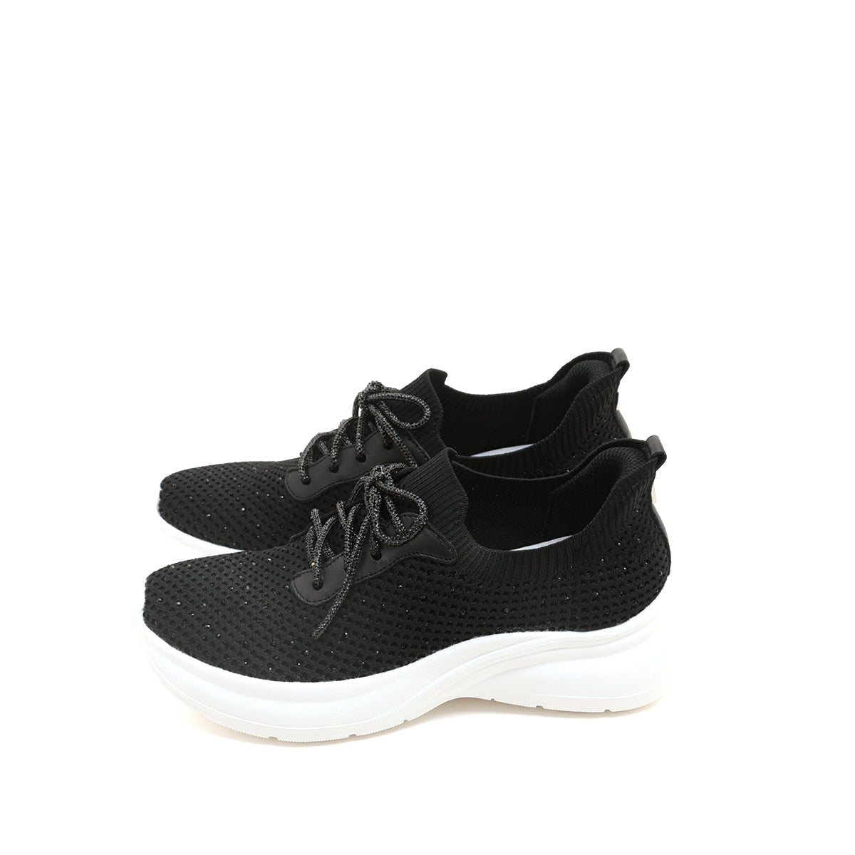 Black Knit Crystal Lace Up Sneakers