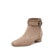 Taupe Suede Buckle Strap Ankle Boots
