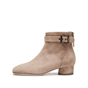 Taupe Suede Buckle Strap Ankle Boots