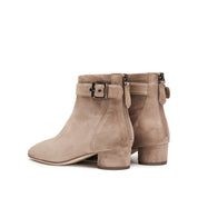 Taupe Suede Buckle Strap Ankle Boots