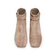 Taupe Suede Buckle Strap Ankle Boots
