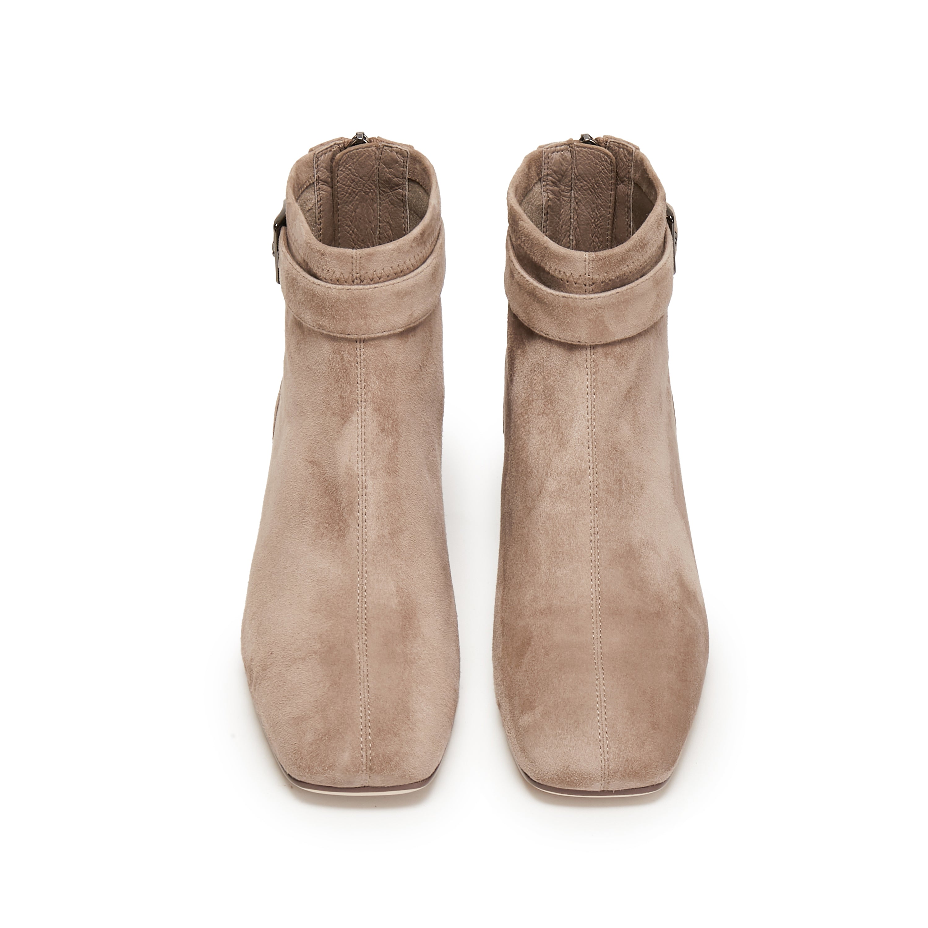 Taupe Suede Buckle Strap Ankle Boots