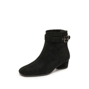 Black Suede Buckle Strap Ankle Boots