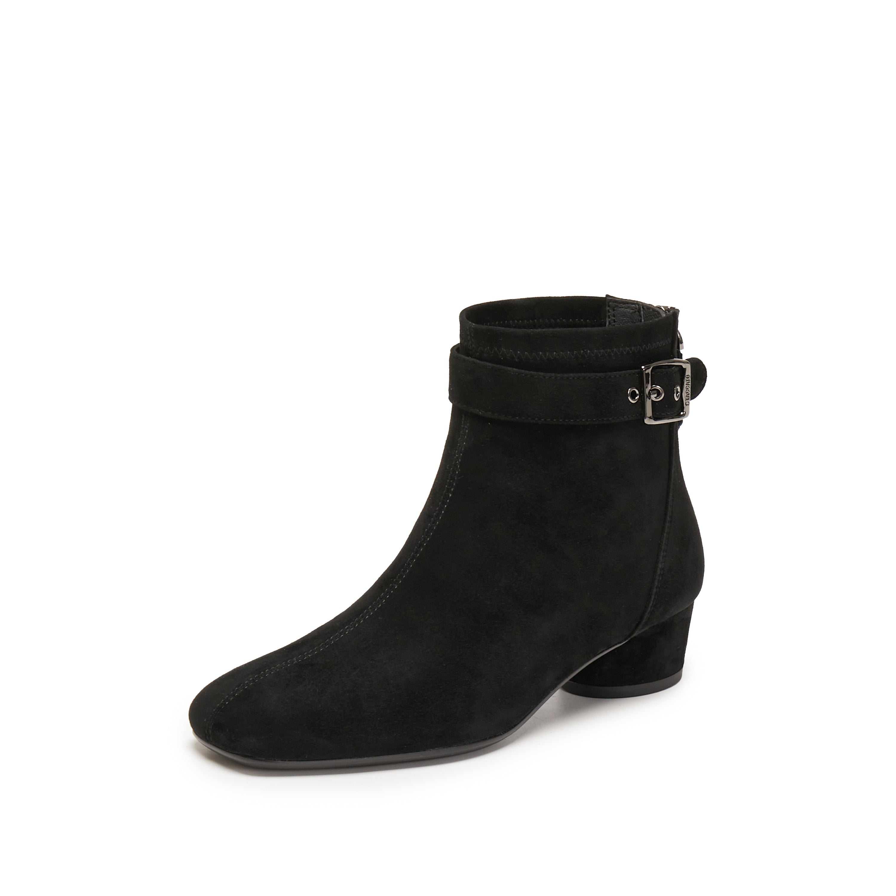 Black Suede Buckle Strap Ankle Boots