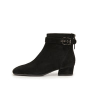 Black Suede Buckle Strap Ankle Boots