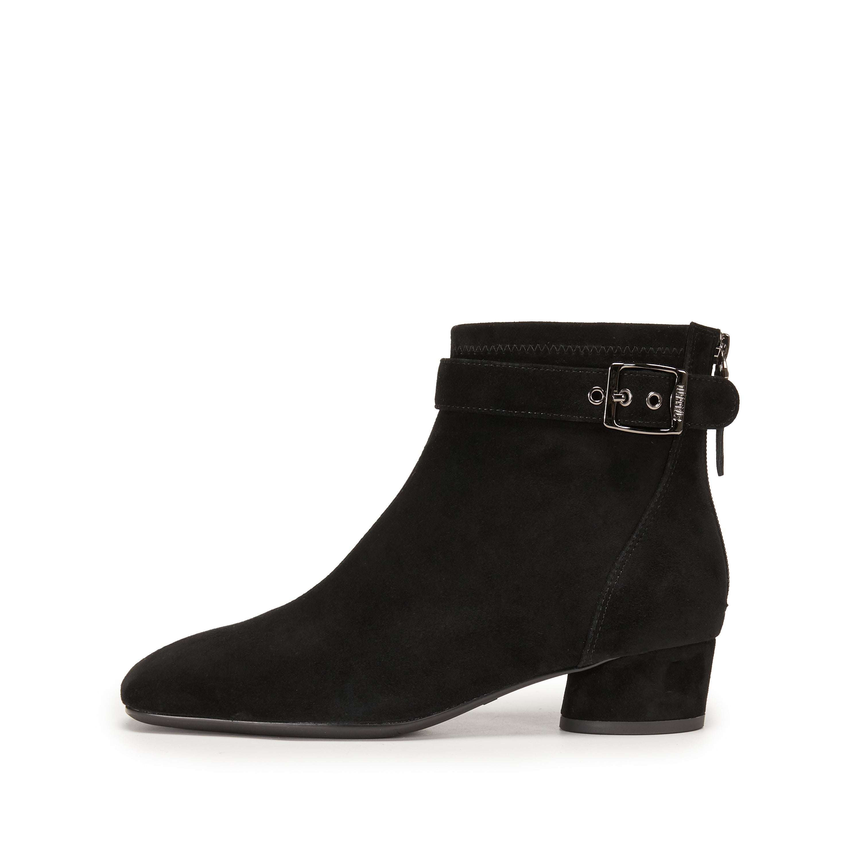 Black Suede Buckle Strap Ankle Boots
