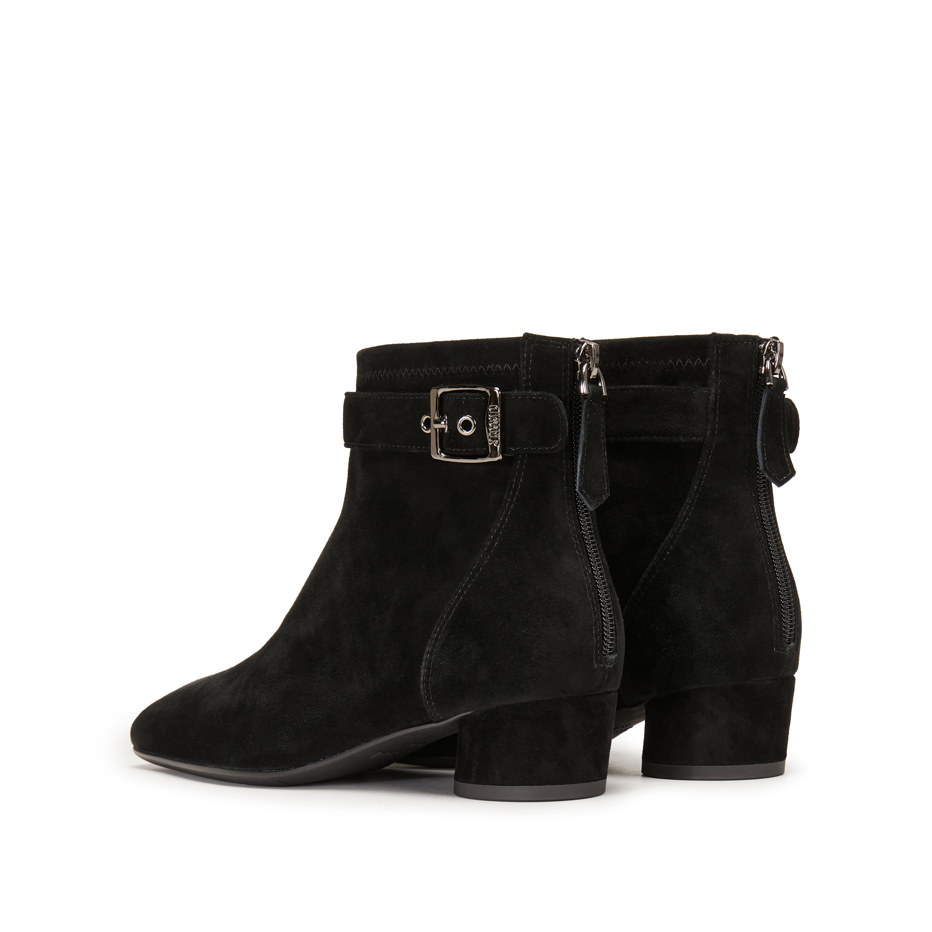Black Suede Buckle Strap Ankle Boots